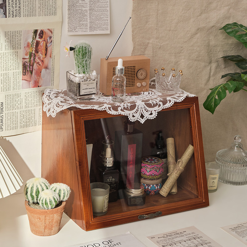 复古实木桌面抽屉式收纳盒木质化A妆品水乳展示柜茶具茶杯整理盒,收纳整理,桌面收纳盒,淘宝优惠券,粉丝福利购,淘宝优惠卷