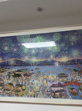 猫的天空2000片花火夜游96*68专用实木铝合R金拼图画框白色卡纸