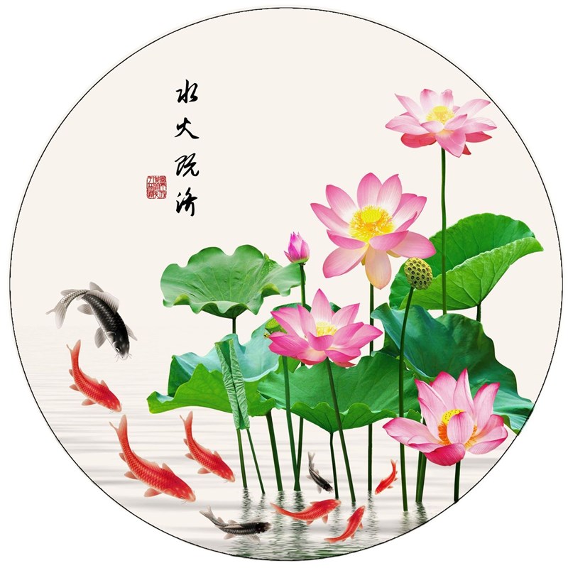 荷花鲤鱼图厨房小化妆室装饰专用水火既济荷花静秽防水贴纸自粘画