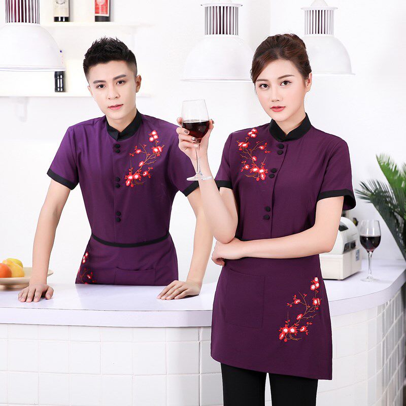 火锅店服务员工作服酒店餐馆茶楼传菜员工装制服夏装短袖中国风女