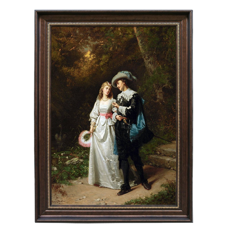 竖版欧式宫廷人物油画简古典人物情侣墙面装饰有框画喷绘画可定做