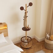 儿童房衣帽架实木落地带收纳小型可移动木质卧室家用简易立式 创意