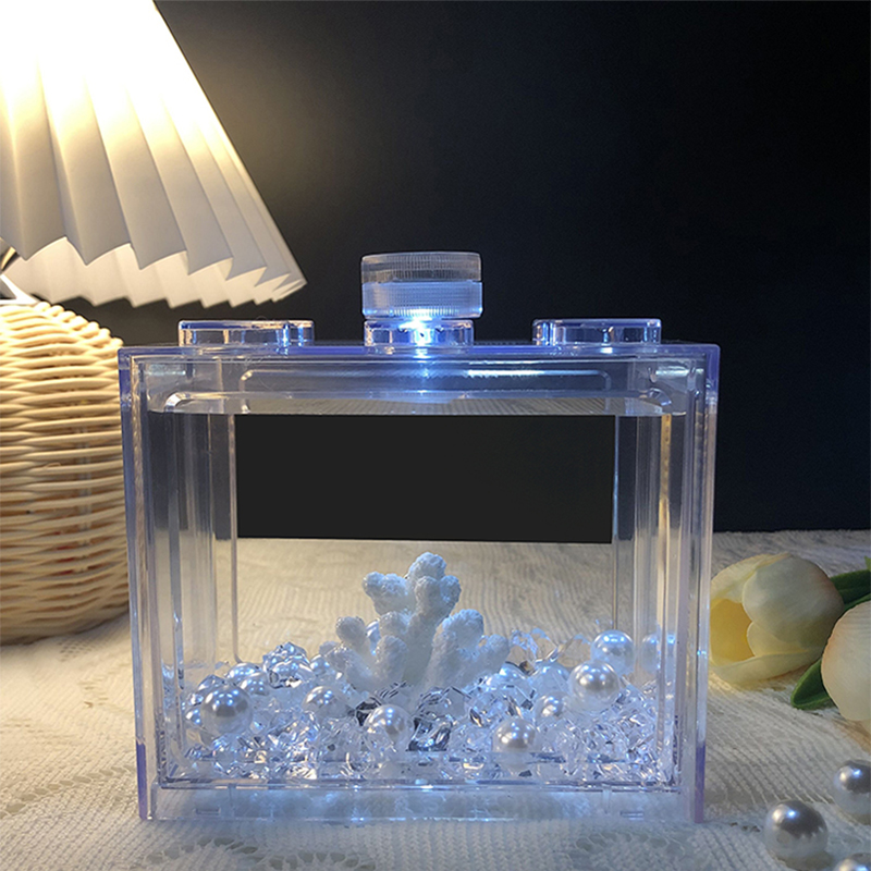 泰国斗鱼鱼缸亚克力积木盒鱼缸小型桌面造景缸带灯大号乌龟螃蟹缸