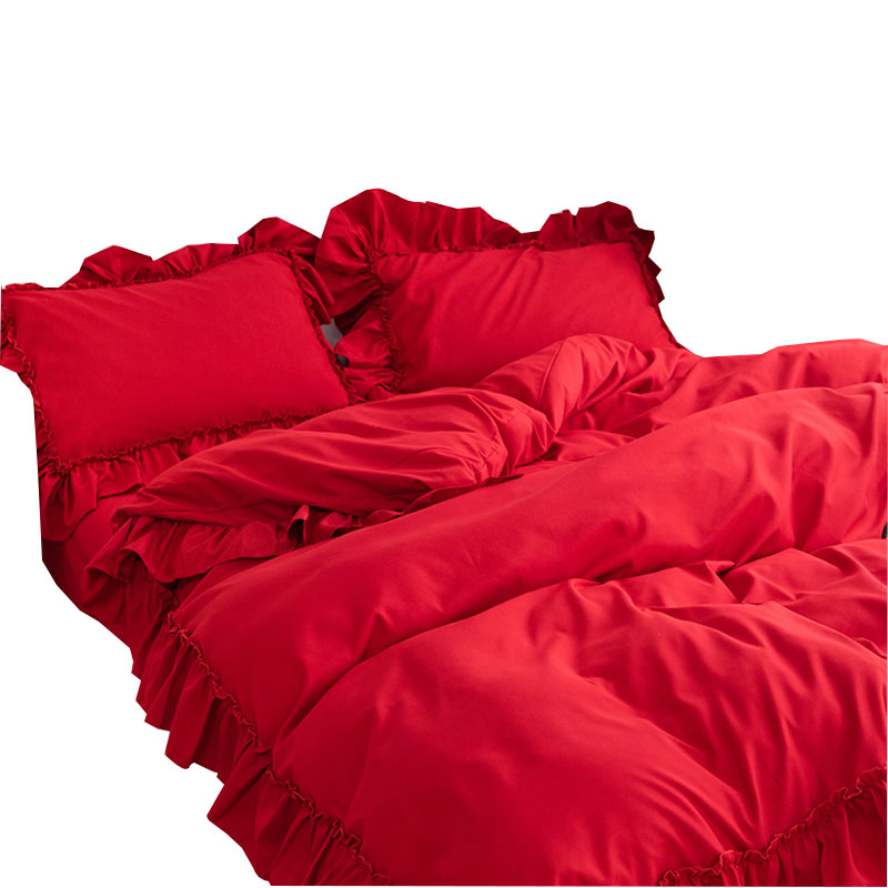 四件套红色系结婚被子一整套全套女方陪嫁床上用品婚房喜被七件套