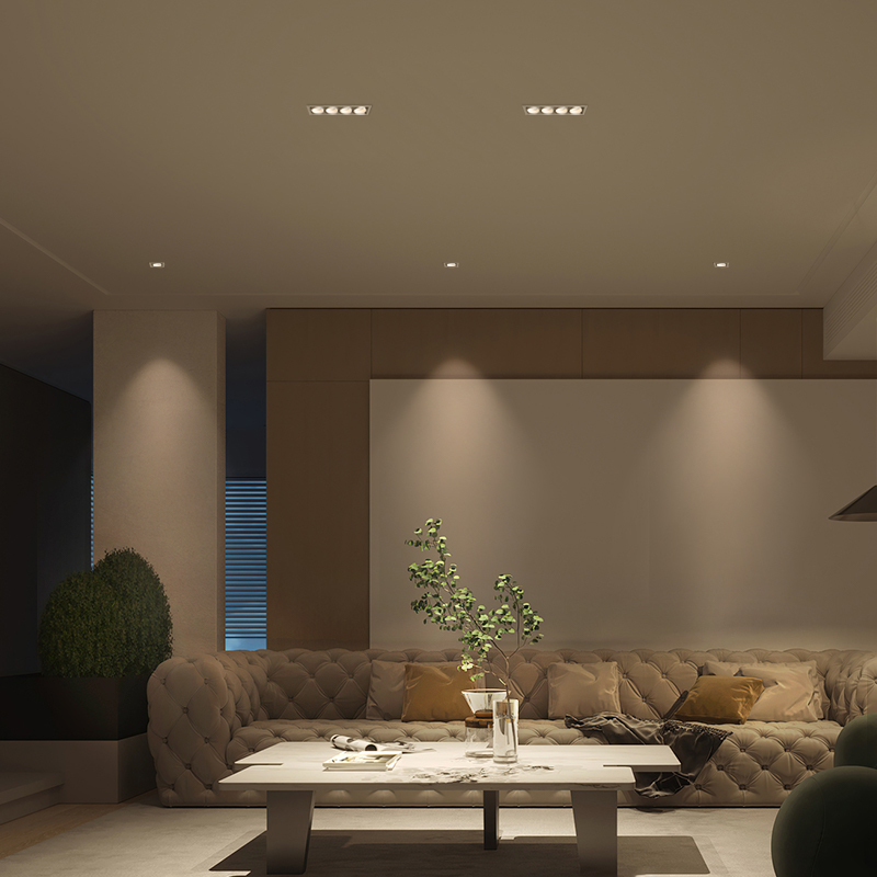 无主灯照明led射灯嵌入式客厅天花吊顶格栅灯四头cob斗胆灯聚光灯