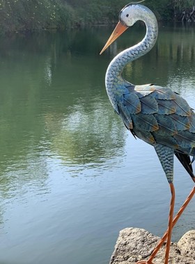 美式做旧复古蓝色铁艺仙鹤花园别墅庭院草地摆件景观阳台装饰品