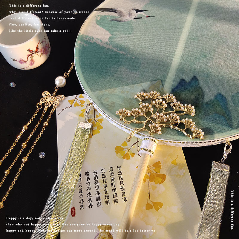 双面长柄古风团扇diy材料包女舞蹈表演汉服拍照道具流苏飘带扇子,家居饰品,工艺扇/团扇/喜扇/折扇,淘宝优惠券,粉丝福利购,淘宝优惠卷