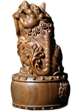 天然绿檀木雕圆鼓貔貅创意文玩手把件家居装饰品桌面工艺品摆件