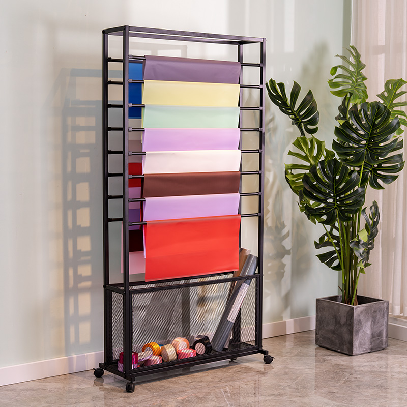 新款铁艺丝带架鲜花包装纸架缎带织带彩带收纳展示架花店用品货架