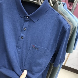 夏休闲爸爸纯色短袖 中老年人男上衣 有口袋T恤 翻领宽松POLO衫