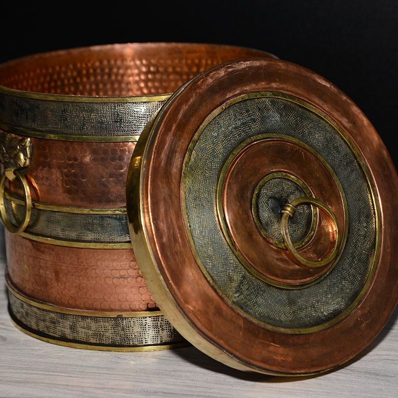 尼泊尔纯铜器手工罐糌粑盒复古酥油盒西藏家居藏式收纳盒摆件,特色手工艺,其他特色工艺品,淘宝优惠券,粉丝福利购,淘宝优惠卷