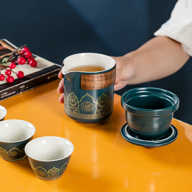 便携式旅行茶具套装随身户外露营快客杯一壶三杯茶叶罐泡茶壶茶杯