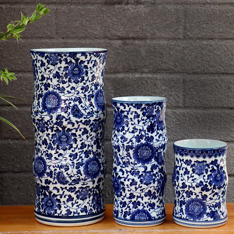 景德镇陶瓷器青花瓷笔筒毛笔摆件学生大号仿古中国风插花收纳花瓶