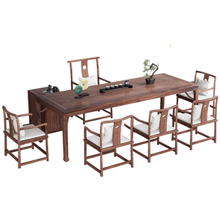 森木林新中式北美黑胡桃木泡茶桌轻奢客厅实木茶几茶桌桌椅组合