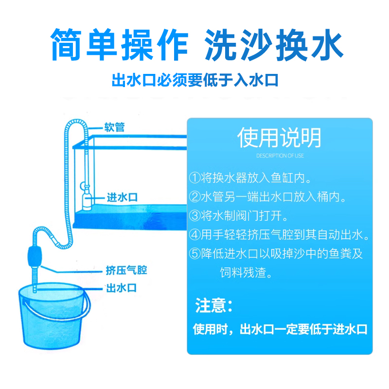 鱼缸换水器手动抽水鱼洗便沙器清理吸粪神器吸污虹吸软管清洁工具