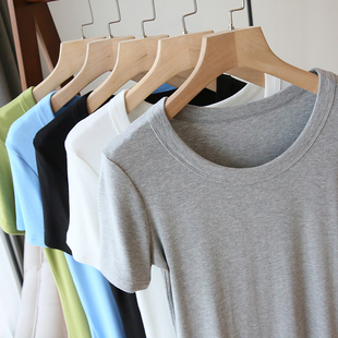 韩国单~巨舒服!大圆领T恤女短袖修身白色打底衫2021新款春夏上衣