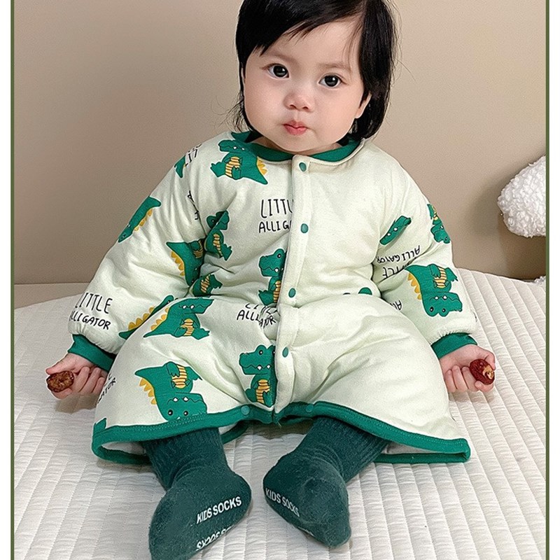 婴儿冬款睡袋加厚保暖无骨棉衣分腿睡衣男女宝连身长袖睡袍防踢被