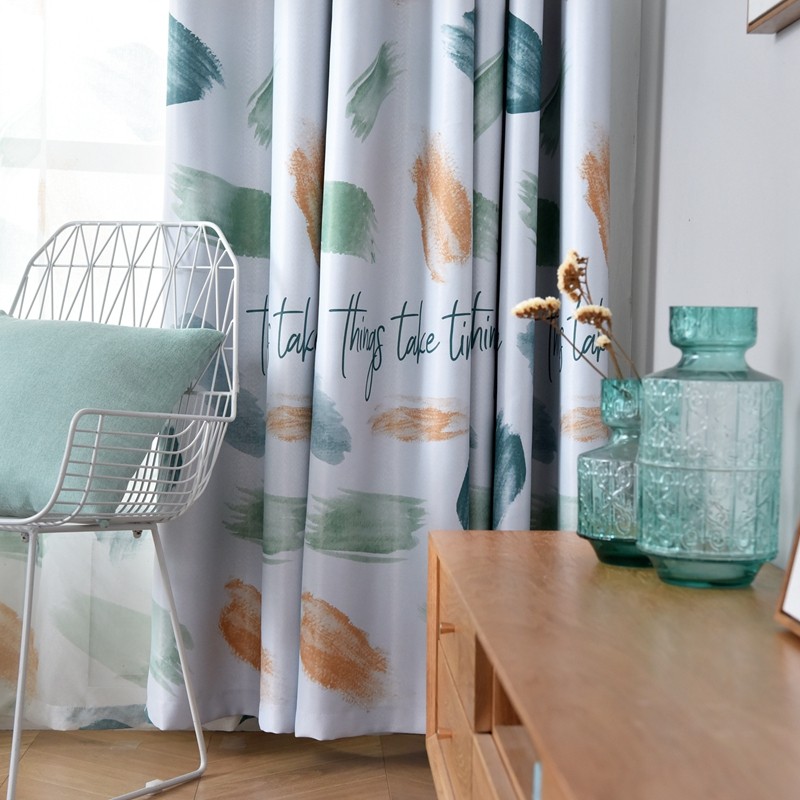 墨彩水墨彩色洋气窗帘布料男孩子可爱卡通儿童房女生卧室遮光