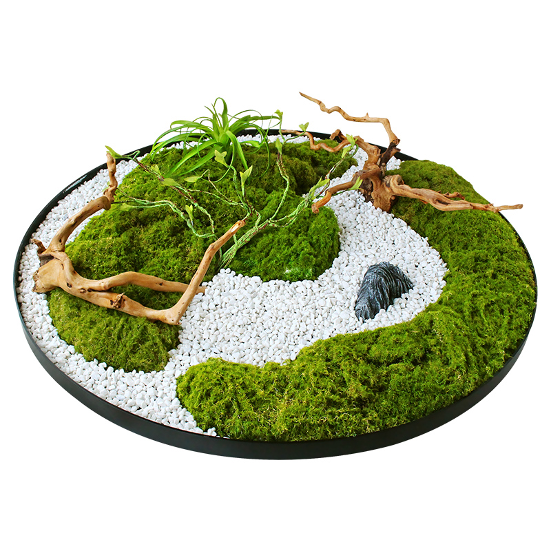 酒店餐桌中间转盘枯景摆件新中式真花造景装饰大圆桌花艺沙盘