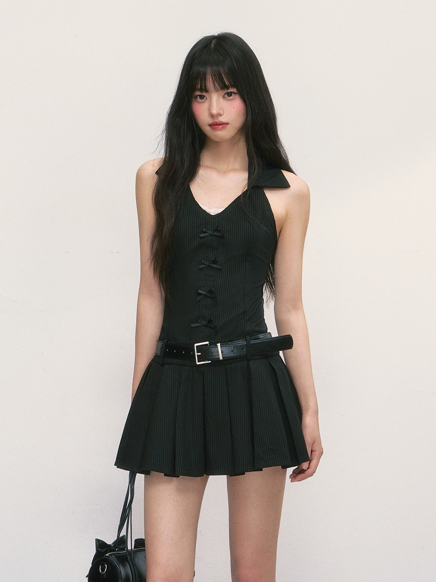 thumbnail for weekendhub black halterneck dress women's high-quality sleeveless french skirt summer women's 2025 new pleated