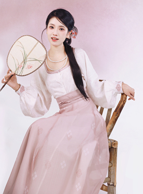 月渺境静时粉色八破裙圆领衫唐制汉服2025冬季新国风汉服女成人