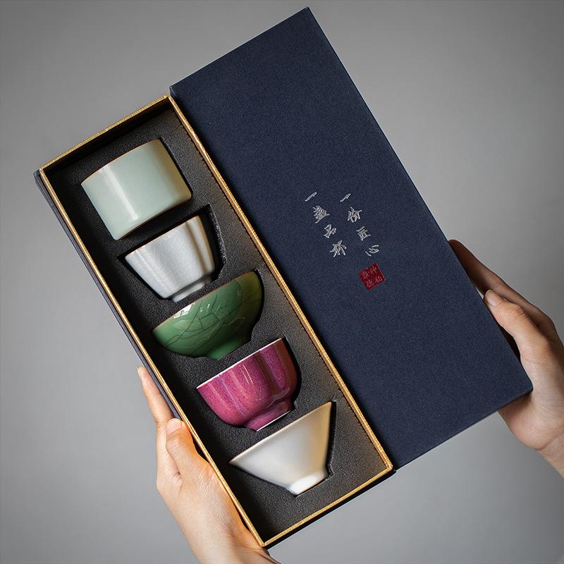 汉造茶杯功夫茶具套装陶瓷主人杯礼盒五大名窑文创礼品高档伴手礼
