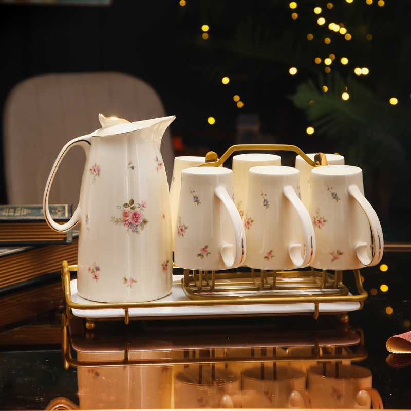 轻奢水具套装陶瓷客厅喝水杯子冷水壶茶杯茶具乔迁闺蜜结婚礼盒