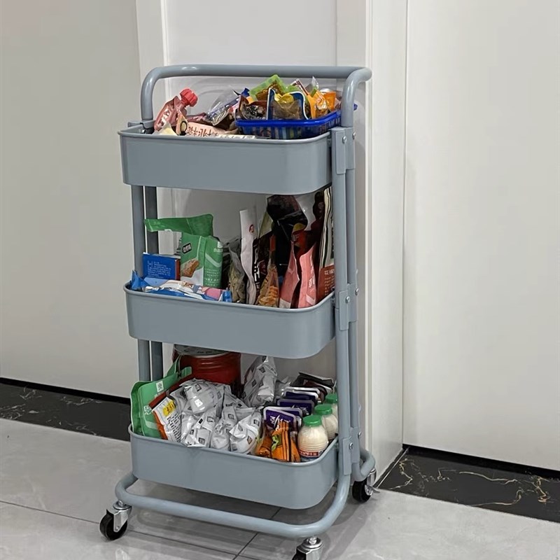 紫色手推车婴儿用品置物架客厅A储物架卧室化妆品收纳架移动放书