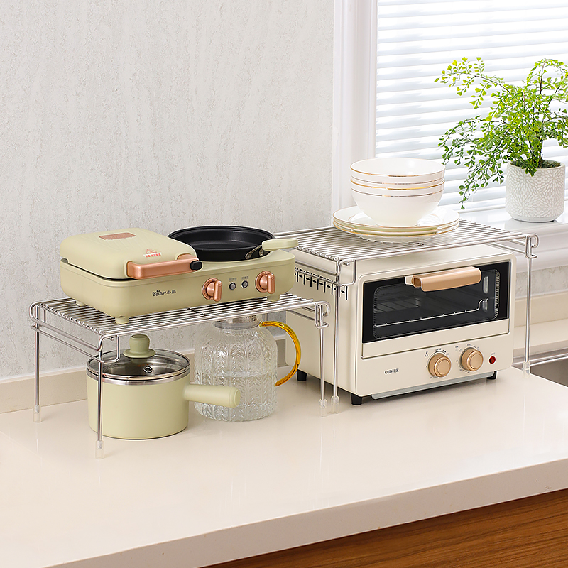 304不锈钢小家电分层置物架厨房电器烤箱M架子台面储物柜子分层架
