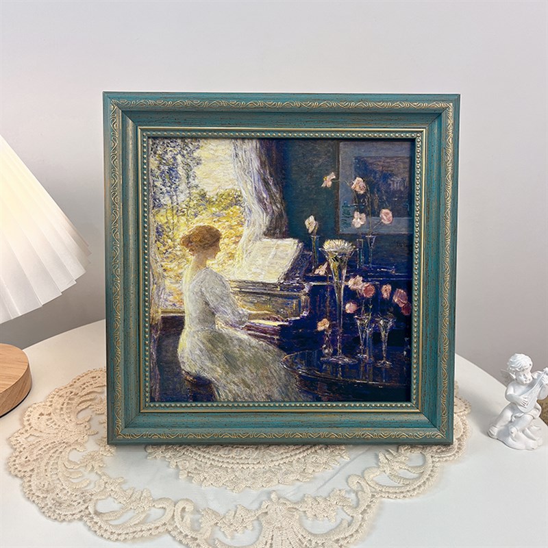 钢琴复古桌面摆件法式美式相框摆A画客厅卧室背景墙油画装饰画挂图片
