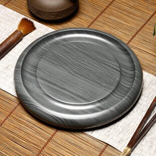 万石君/歙砚水波纹茶托砚原m石砚台多功能圆砚迷你茶盘茶海砚石茶