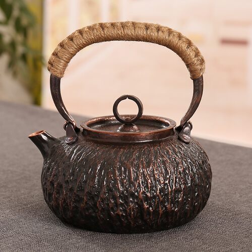 纯手工红铜壶紫铜烧水壶一张打纯铜茶壶1LL容量煮茶壶无涂层煮茶