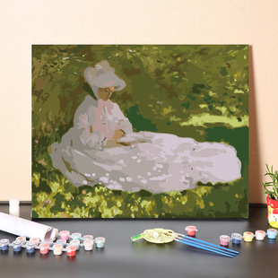 女人A罂粟花彩绘解闷手工画画填色油彩画 数字油画diy莫奈撑阳伞
