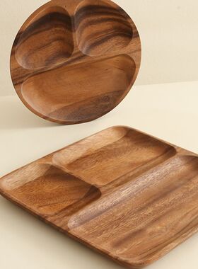 实木儿童分隔餐盘三格无毒宝宝木制分格家用果盘托盘早Y餐餐具木