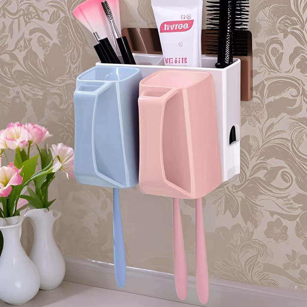 牙刷架套装卫生间吸壁式牙刷筒免打孔置物架收纳沥水情侣漱口杯子