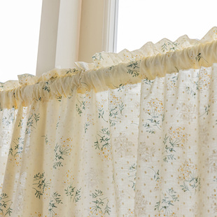 奶油米黄棉布半遮光裙摆小窗户窗帘短款半帘M法式门帘厨房装饰短