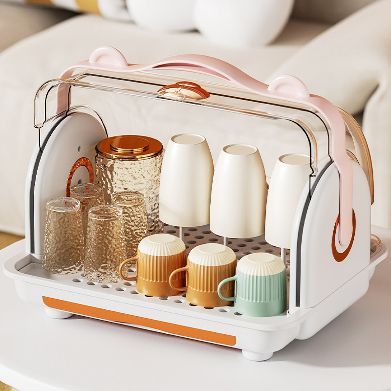 桌面杯子收纳置物架m水杯收纳盒防尘玻璃杯茶杯托盘沥水杯架子杯