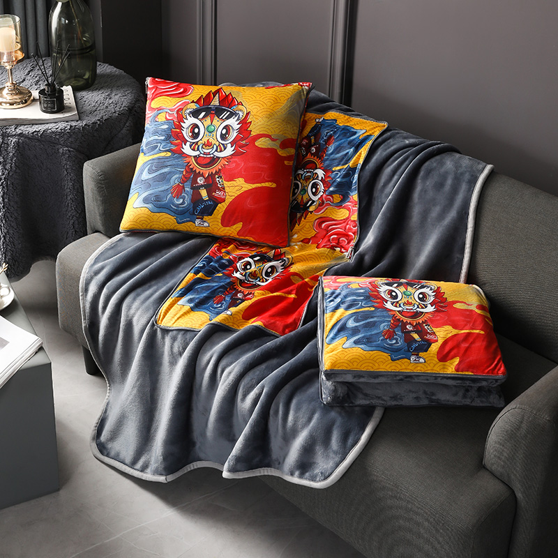 两层汽车载毯f子抱枕两用二合一办公室靠背垫珊瑚绒折叠加厚小毛