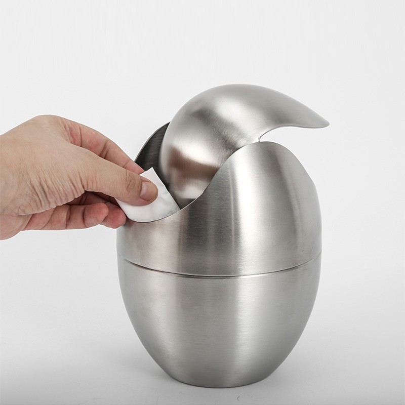 304不锈钢桌面垃n圾桶太空蛋迷你收纳桶创意有盖家用小号摇盖纸篓