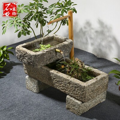 老石槽鱼缸石盆方形弧形水槽阳台流水景观石头复古V怀旧家用造景