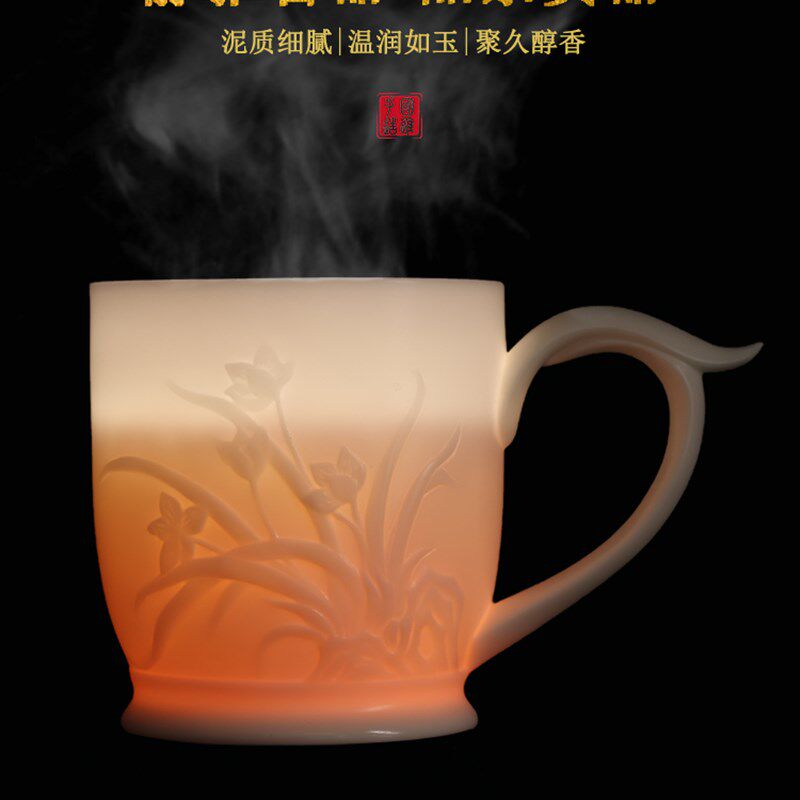 张国进手a造个人专用白瓷茶具陶瓷茶杯办公杯家用带盖大容量泡茶