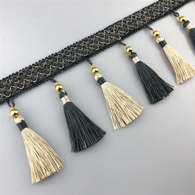 经典款窗帘花边排须辅料 v双色中式金珠流苏手工打结花边 直供