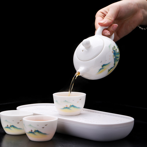 羊脂玉白瓷旅行茶k具便携式功夫茶具户外露营车载泡茶小套茶壶茶