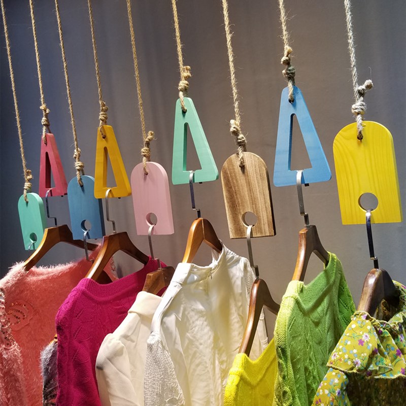 实木复古吊架服装店吊链展示架上墙服装架麻绳吊环女装挂衣服吊挂