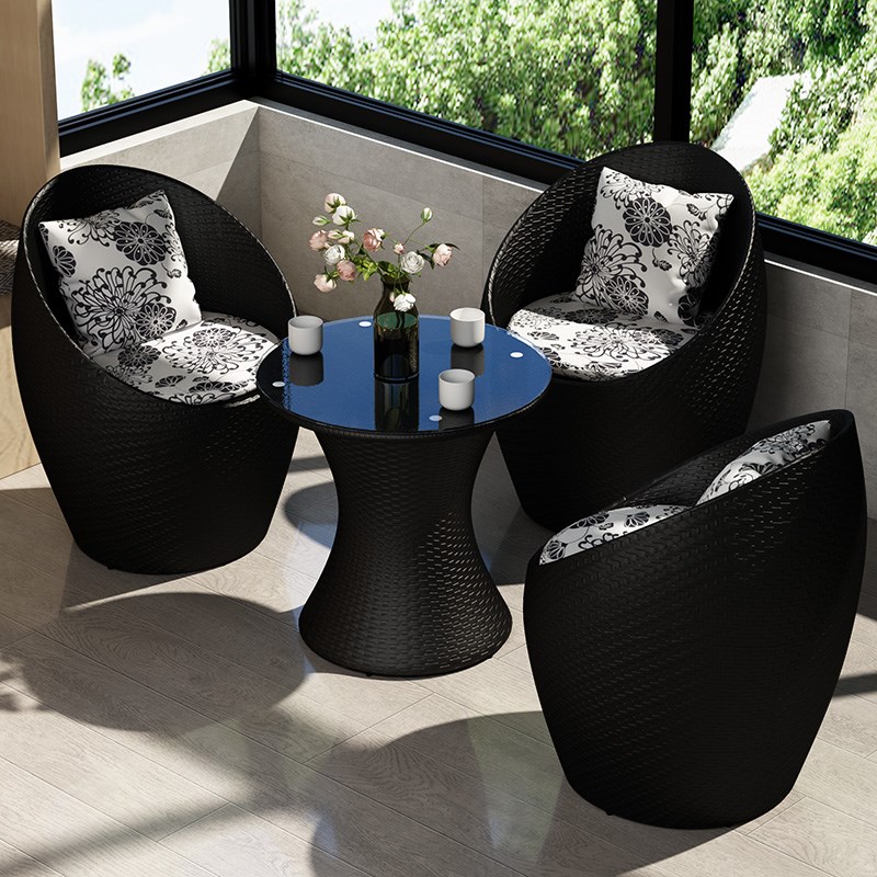 户外庭院桌椅休闲藤椅三件套阳台茶桌椅组合简约编藤室外露台桌椅