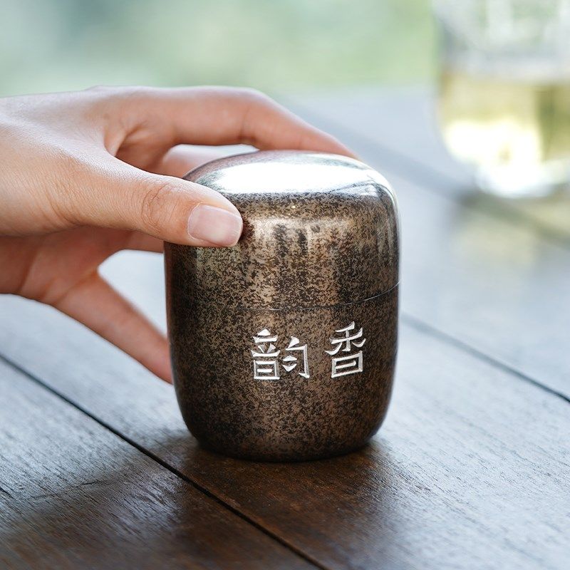 斑锡龙锡罐小号便携纯锡茶叶罐旅行密封储茶复古手工兰香茶仓锡器