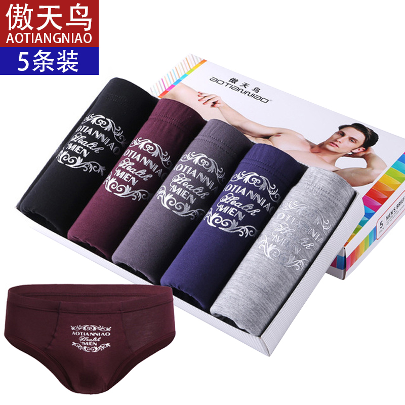 男士三角内裤纯棉青年中腰弹力竹纤维U凸透气5XL加大码宽松三角裤