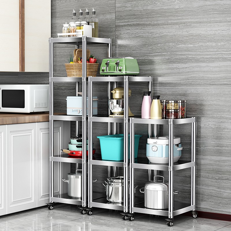 可移动落地带轮厨房冰箱侧边储物夹缝置物架窄缝隙收纳多层不锈钢