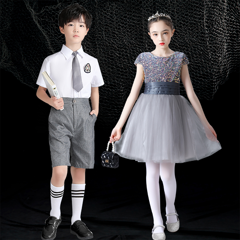 六一儿童合唱演出服亮片纱裙主持礼服中小学生合唱团诗歌朗诵服装