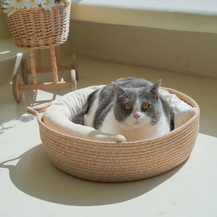 棉绳猫床猫窝垫小型狗窝可拆洗垫子幼猫四季 猫耳可爱猫窝夏季 通用